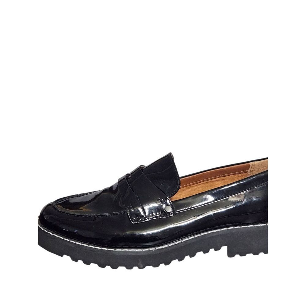 Franco Sarto Black Patent Penny Loafers Womens 7.5 M Shoes NWOT Faux Leather